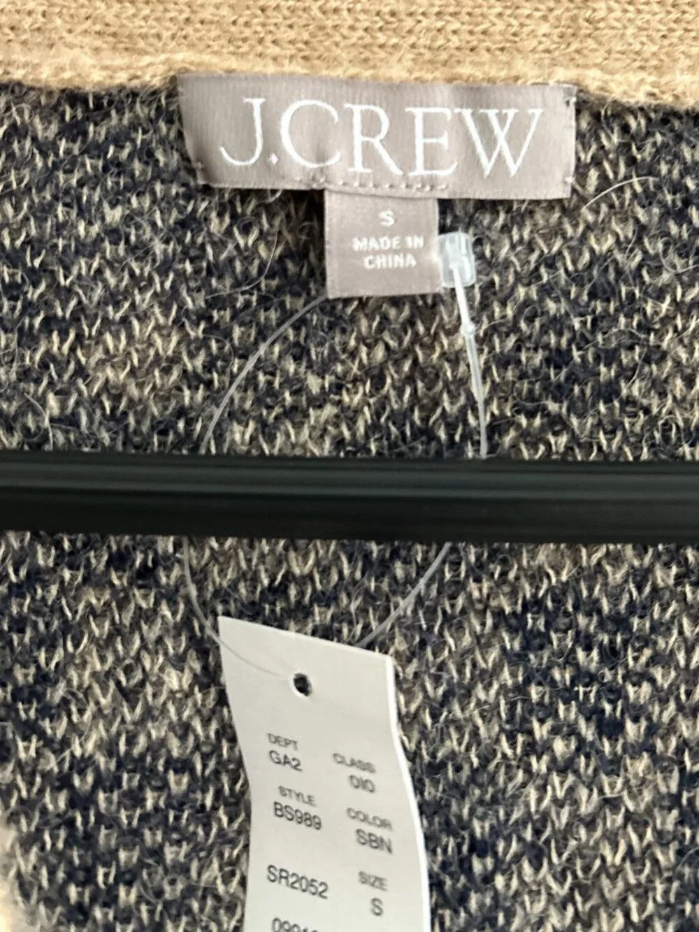 NWT J. Crew Checkered V-neck Cardigan Sweater Brushed‎ Yarn in Sandy Beach Navy
